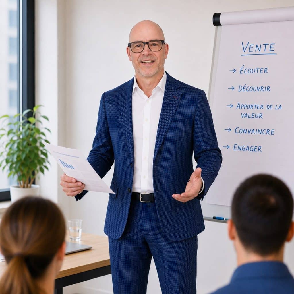 Claude Volery anime une formation commerciale consacrée aux techniques de vente, à l’écoute client, à la découverte des besoins et à la création de valeur.